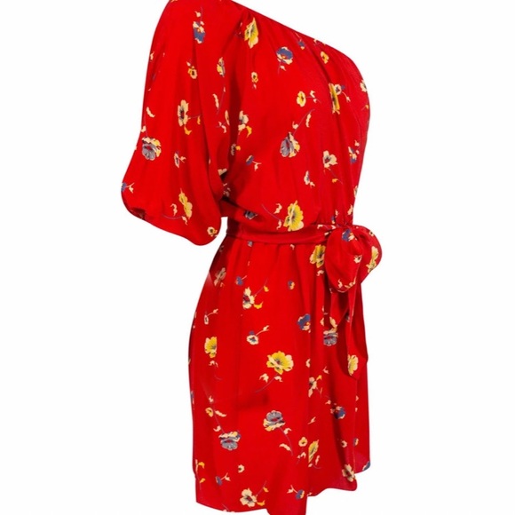 Rebecca Taylor Silk Red Poppy One Shoulder Dress 2 - Picture 4 of 10